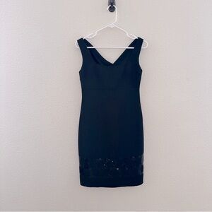 Jones New York Collection Black Dress Sheath Cowl Back Sequin Hem Size Petite 6